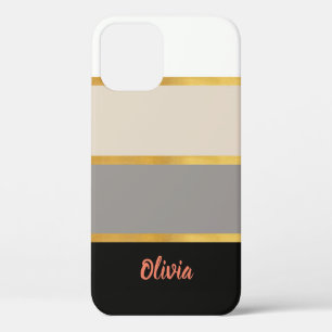 Moderne Stripes Pattern met Name Hoesje-Mate iPhon iPhone 12 Hoesje