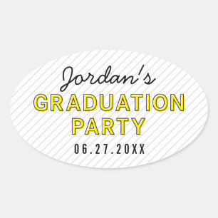 Moderne Stripes Yellow Graduparty Ovale Sticker