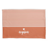 Moderne strips met geüploschaalde hartmonogram kussensloop (Voorkant)