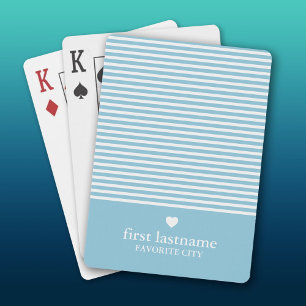 Moderne strips met Upscale Heart Monogram Blauw Pokerkaarten