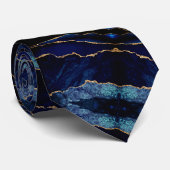 Moderne Stropdas Agate Navy Blue Gold Marble (Opgerold)
