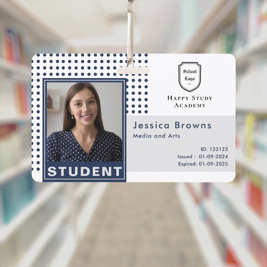 Moderne studentenpasfoto marineblauw universiteit badge