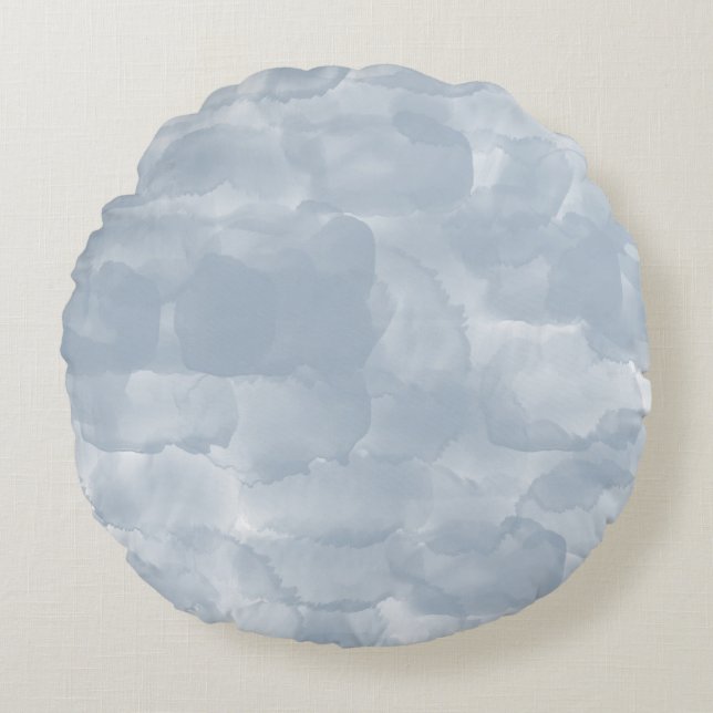 Moderne Stusty Blue Waterverf Brush Strokes Rond Kussen (Voorkant)