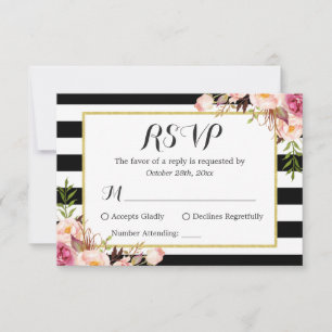 Moderne Style noir blanc rayures florales RSVP