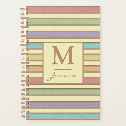 Moderne Style Pastel Ribbon Monogramme rayé (Devant)