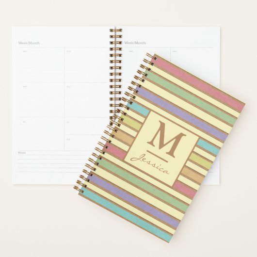Moderne Style Pastel Ribbon Monogramme rayé (Devant avec enveloppe)