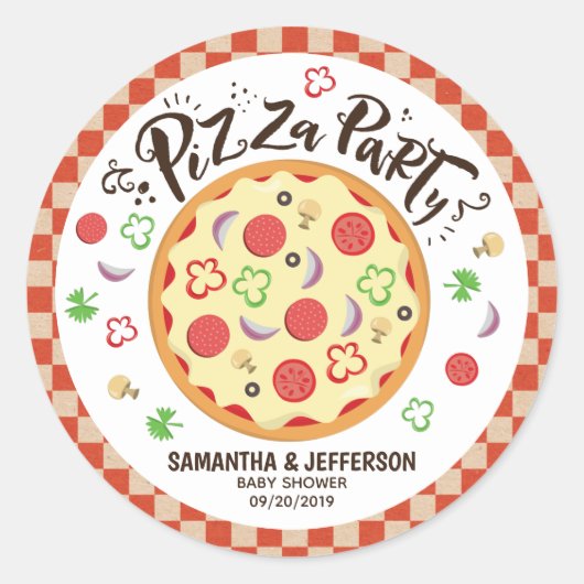 Moderne Style Pizza Party Ronde Sticker (Voorkant)