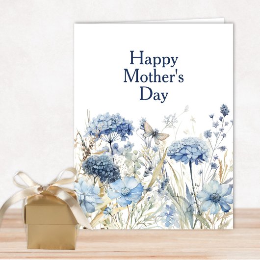 Moderne Stylish Blue Floral Bonne carte de fête de