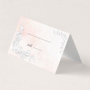 Moderne Subtiele Blush Bloemen Bruiloft Tafel Kaar Kaart