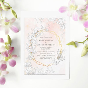 Moderne Subtiele Blush Gouden Bloemen Uitnodiging