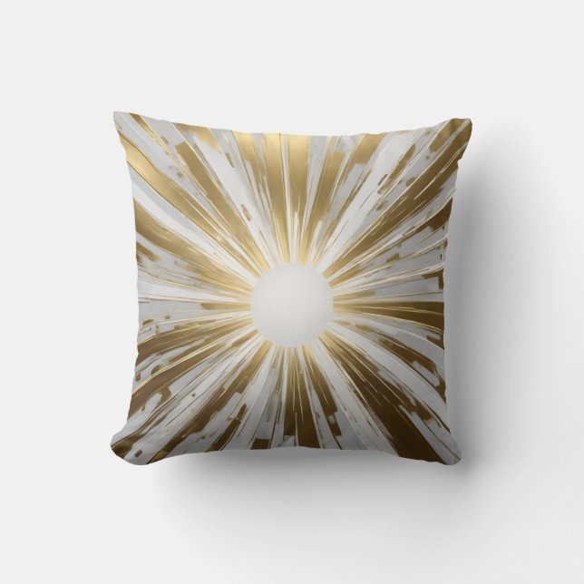 Moderne Sunburst in goud en wit Kussen (Voorkant)