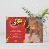 Moderne, Superheld jongen foto verjaardag Bedankkaart (Staand voorkant)