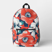 Moderne Supersized Bloemen Blauw en Rood Monogram Bedrukte Rugzak (Voorkant)