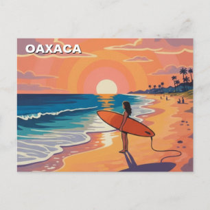 Moderne surfer zonsondergang Oaxaca Mexico Briefkaart