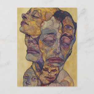 Moderne Surrealistische Gezichten Geel Expressioni Briefkaart
