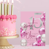 Moderne Sweet 15 roze zilveren ballonnen Verjaarda Kaart