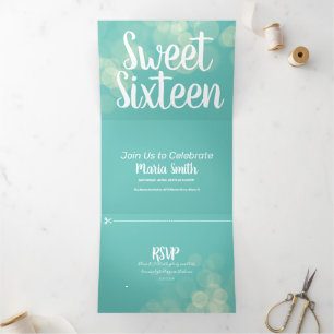 Moderne Sweet 16 Bokeh Lichten Fotografie Drieluik Uitnodiging