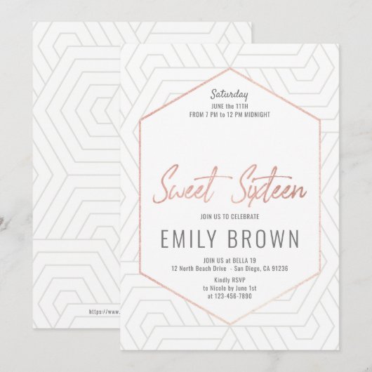 Moderne Sweet 16 invitation (Devant / Derrière)