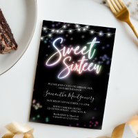 Moderne Sweet 16 Kleurrijke Neon Glow Uitnodiging