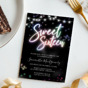Moderne Sweet 16 Kleurrijke Neon Glow Uitnodiging