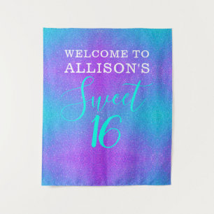 Moderne Sweet 16 Teal Paars Glitters Personalized Wandkleed