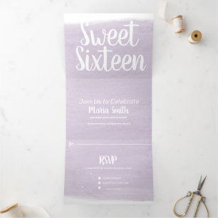 Moderne Sweet 16 Watercolor Strokes Fotografie Drieluik Uitnodiging