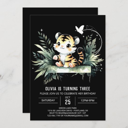 Moderne Sweet Tiger Verjaardag Kaart (Voorkant / Achterkant)