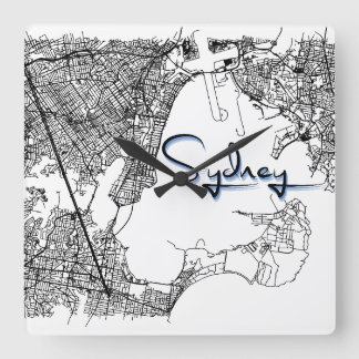 Moderne Sydney City Streetkaart Muurklok Vierkante Klok