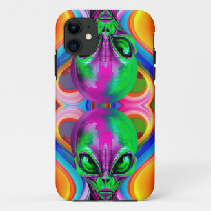 Moderne symmetrische kleurrijke dubbelkoppige alie iPhone 11 hoesje