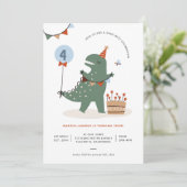 Moderne T-Rex Dinosaurus Verjaardagsfeest Kaart (Staand voorkant)