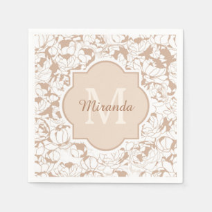 Moderne Tan Bloemige Dames Monogram Met Naam Servet