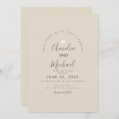 Moderne Tan Grey Simple Heart Faire-part de mariag (Devant / Derrière)