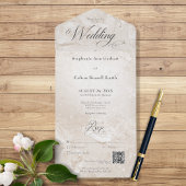 Moderne Tan Marble Minimal QR Code All In One Uitnodiging