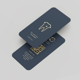 Moderne Tandarts Tandheelkunde Monogram Donkerblau Visitekaartje