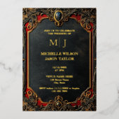 Moderne Tarot Gotische Zwart en Goud Monogram Folie Uitnodiging (Voorkant)