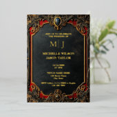 Moderne Tarot Gotische Zwart en Goud Monogram Folie Uitnodiging (Staand Voorkant)