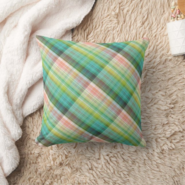 Moderne Tartan Groene Tan Plaid Kussen (Deken)