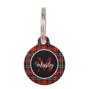 Moderne Tartan Pset Monogram Naam Gepersonaliseerd Huisdierpenning