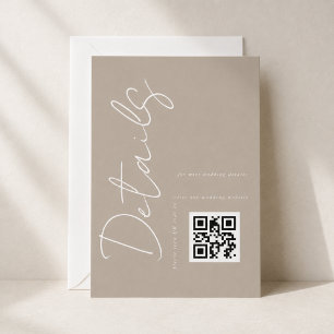Moderne Taupe Beige QR-code Huwelijksdetails  Informatiekaartje
