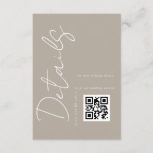 Moderne Taupe Beige QR-code Huwelijksdetails Informatiekaartje