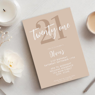 Moderne Taupe Elegante 21e Verjaardag Kaart