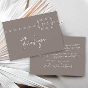 Moderne Taupe Minimalistische Monogram Huwelijk Be Bedankkaart