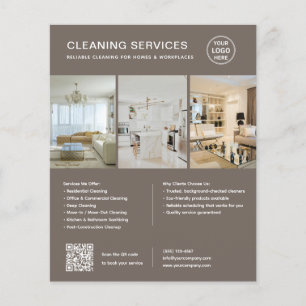 Moderne Taupe Schoonmaakdiensten QR Zakelijk Flyer