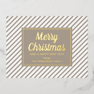 Moderne Taupe Strepen Prettig Kerstfeest Goud Folie Feestdagen Briefkaart