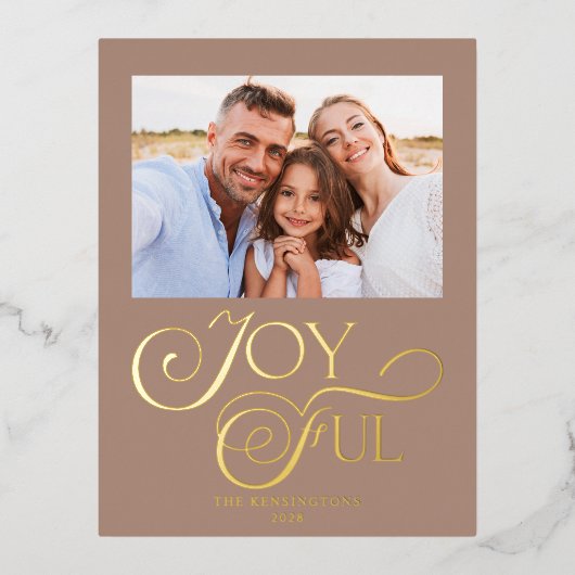 Moderne Taupe Vrolijke Kerstvakantie Folie Foto Folie Feestdagen Briefkaart (Voorkant)