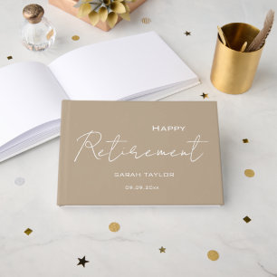 Moderne Taupe Witte Happy Retirement Persoonlijk Gastenboek