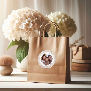 Moderne Taupe & Witte Sneeuwvlok Foto Kerstmis Ronde Sticker