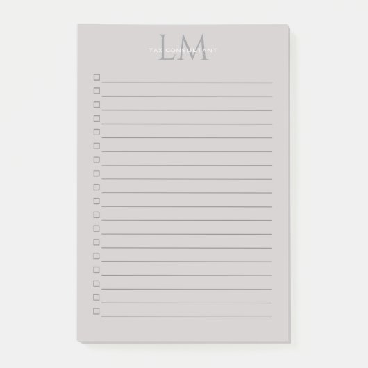 Moderne Taupegrijze Monogram Briefpapier Post-it® Notes (Voorkant)
