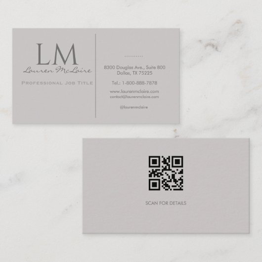 Moderne Taupegrijze QR-code Zakelijke Branding Visitekaartje (Voorkant / Achterkant)