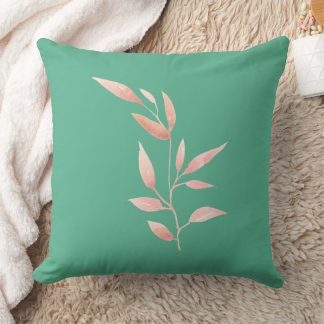 Moderne Teal Blad Sierkussen  (Deken)
